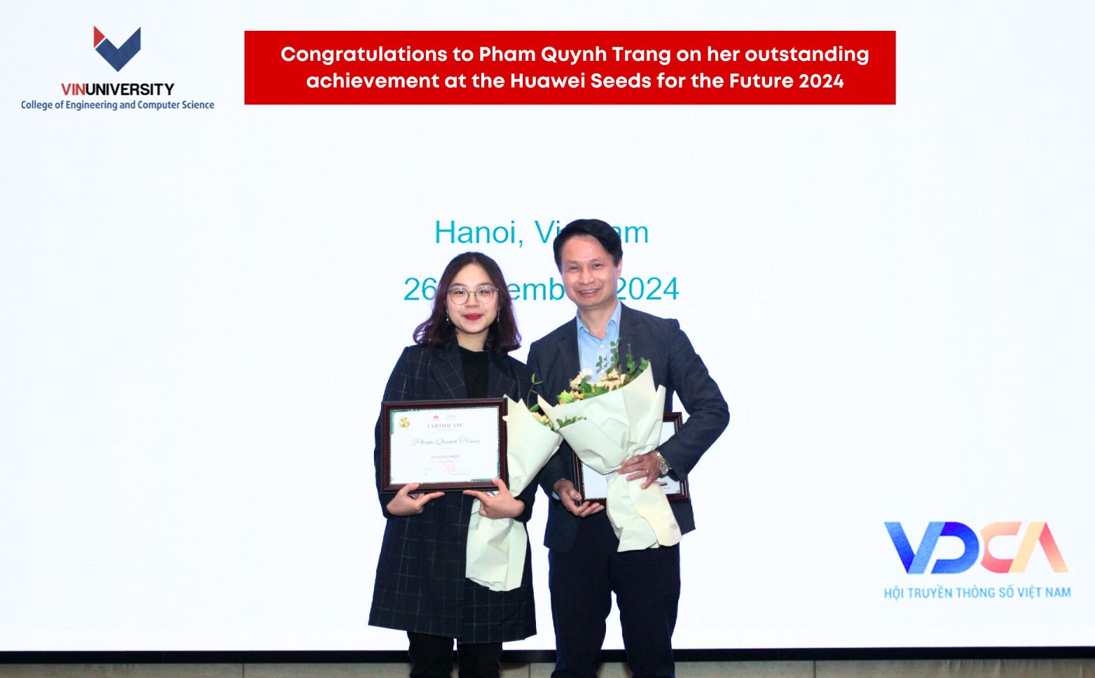 Congratulations to Pham Quynh Trang on her outstanding achievement at the Huawei Seeds for the Future 2024